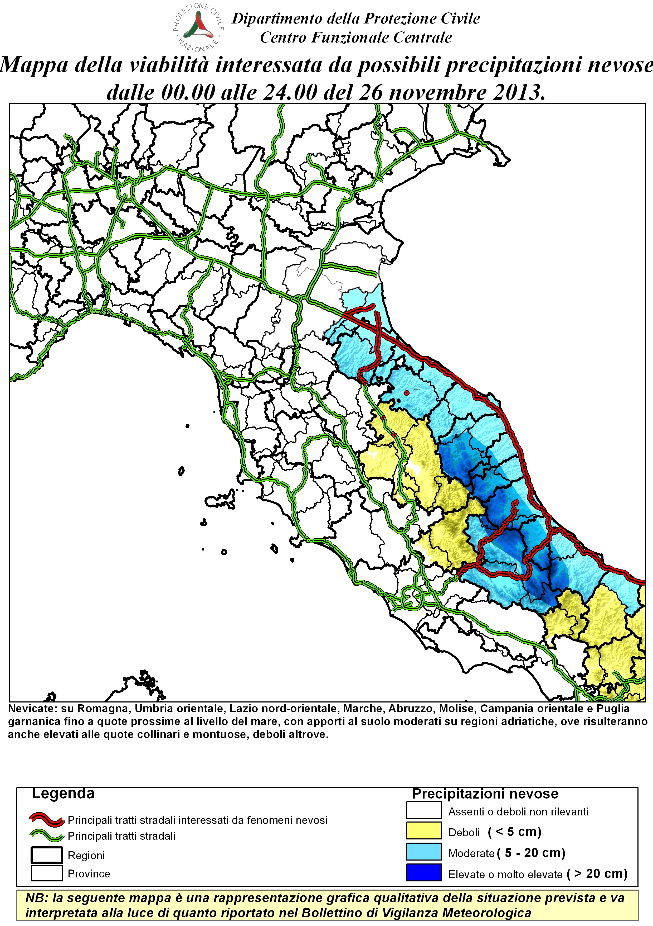 Viabilità – L’avviso della Protezione civile sulle condizioni meteorologiche in Italia