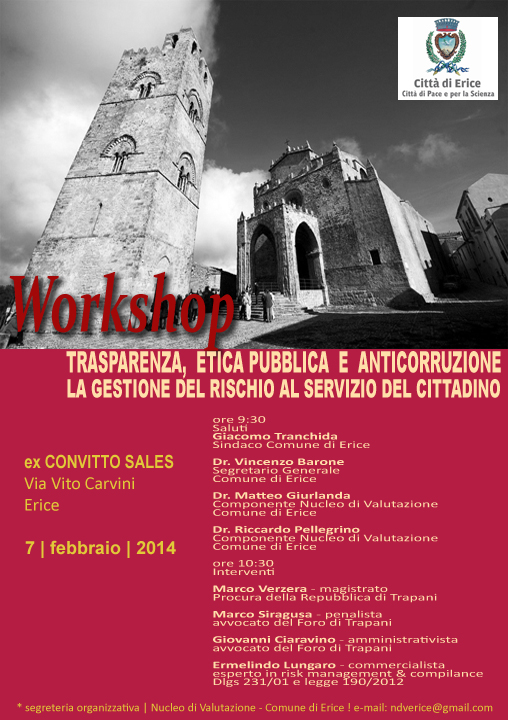Anticorruzione – Ad Erice (Tp) il 7 febbraio convegno su trasparenza ed etica pubblica