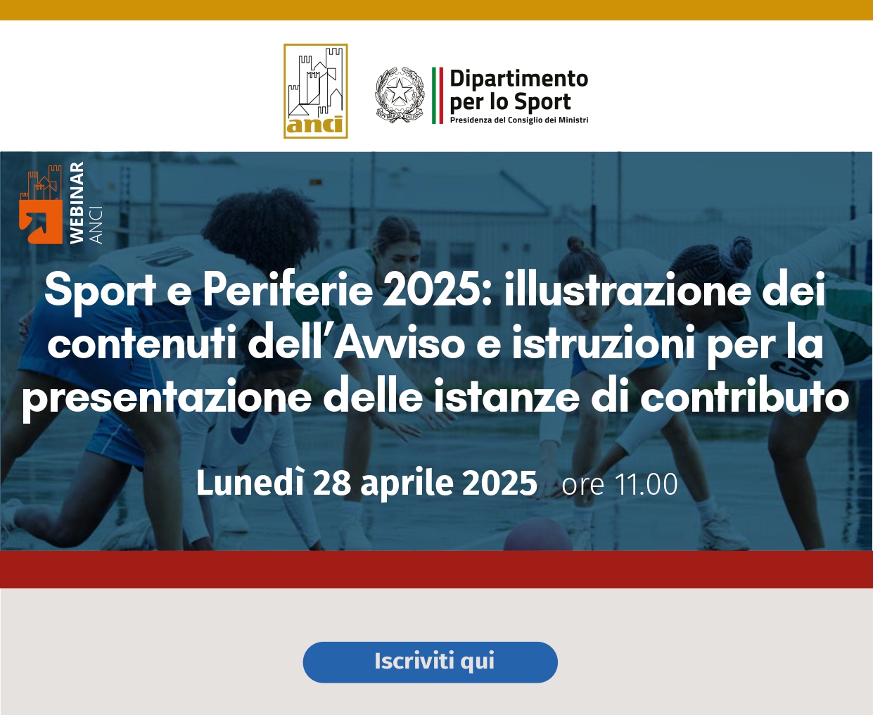 Webinar “Sport e Periferie 2025”: avviso e istanze contributo. Online la registrazione