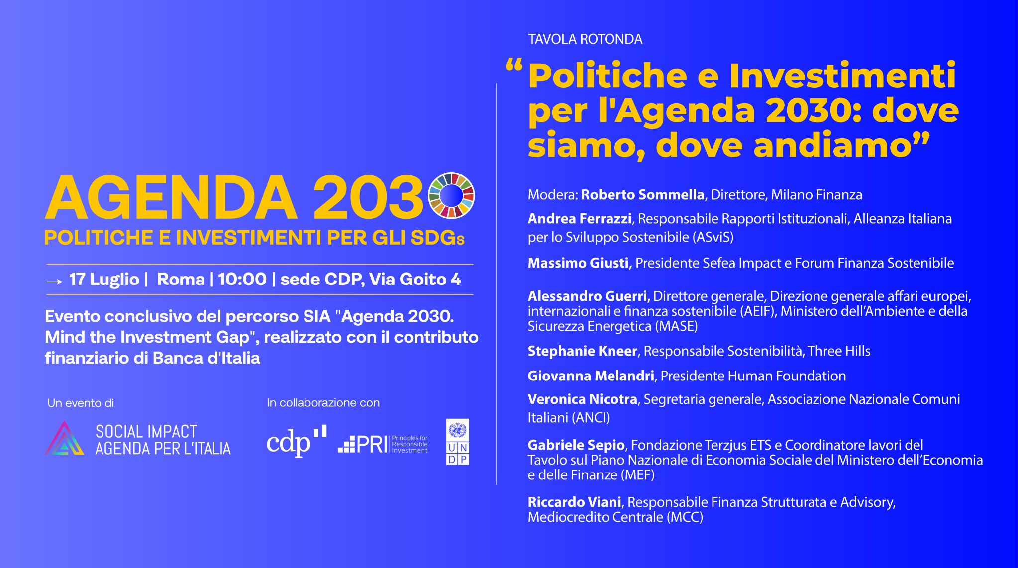 AGENDA 2030, giovedì 17 luglio tavola rotonda in Cdp con il segretario generale Veronica Nicotra