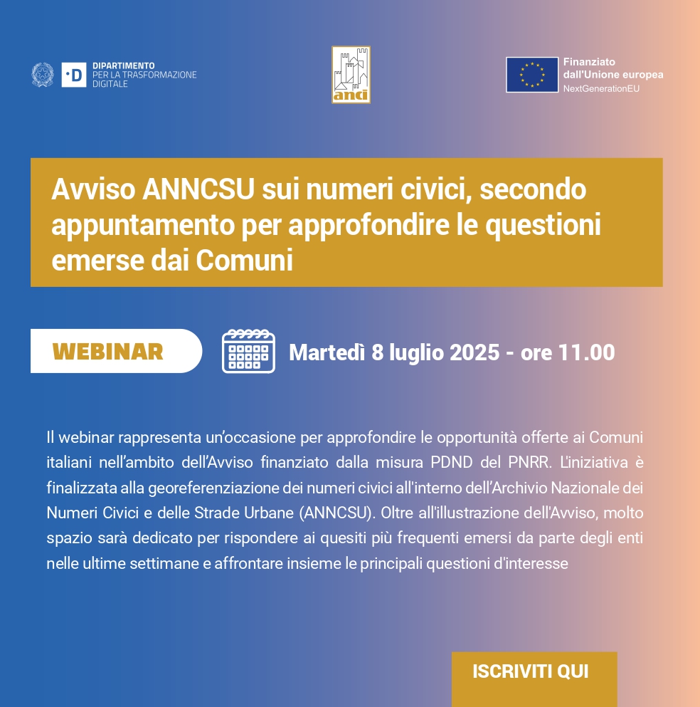 Webinar Avviso Anncsu sui numeri civici e questioni emerse dai Comuni. La registrazione