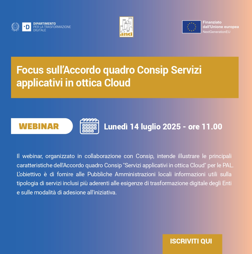 Il 14 luglio webinar focus sull’Accordo quadro Consip “Servizi applicativi in ottica Cloud”