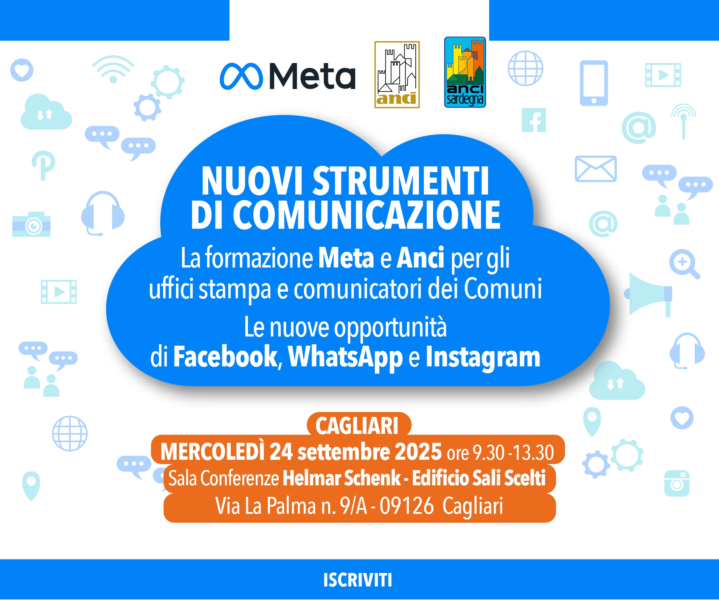 Oggi 24 settembre a Cagliari, corso Anci-Meta su comunicazione e social media