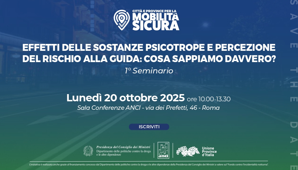 Il 20 ottobre seminario sugli “Effetti sostanze psicotrope e percezione del rischio alla guida”