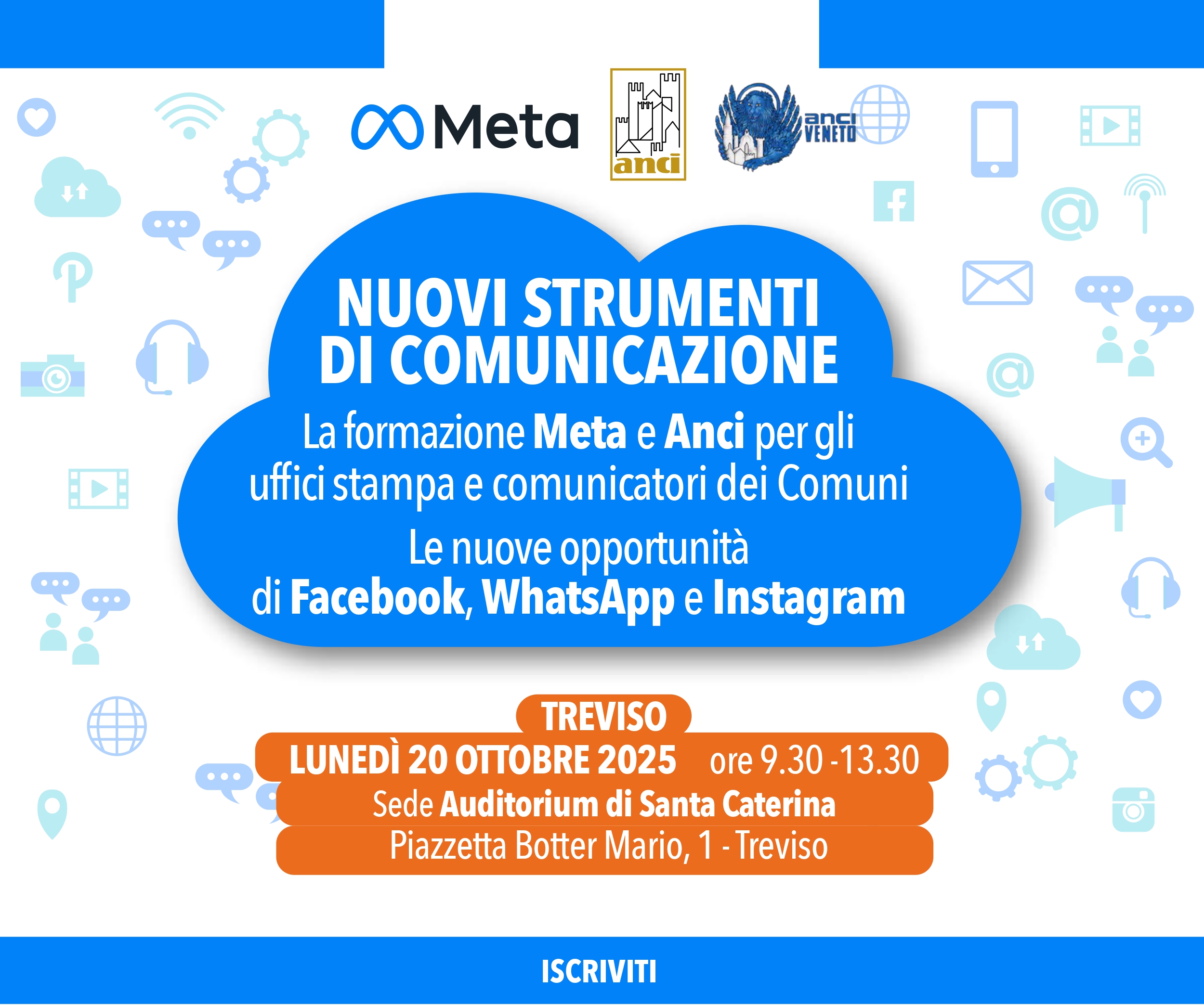 Lunedì 20 ottobre a Treviso, corso Anci-Meta su comunicazione e social media