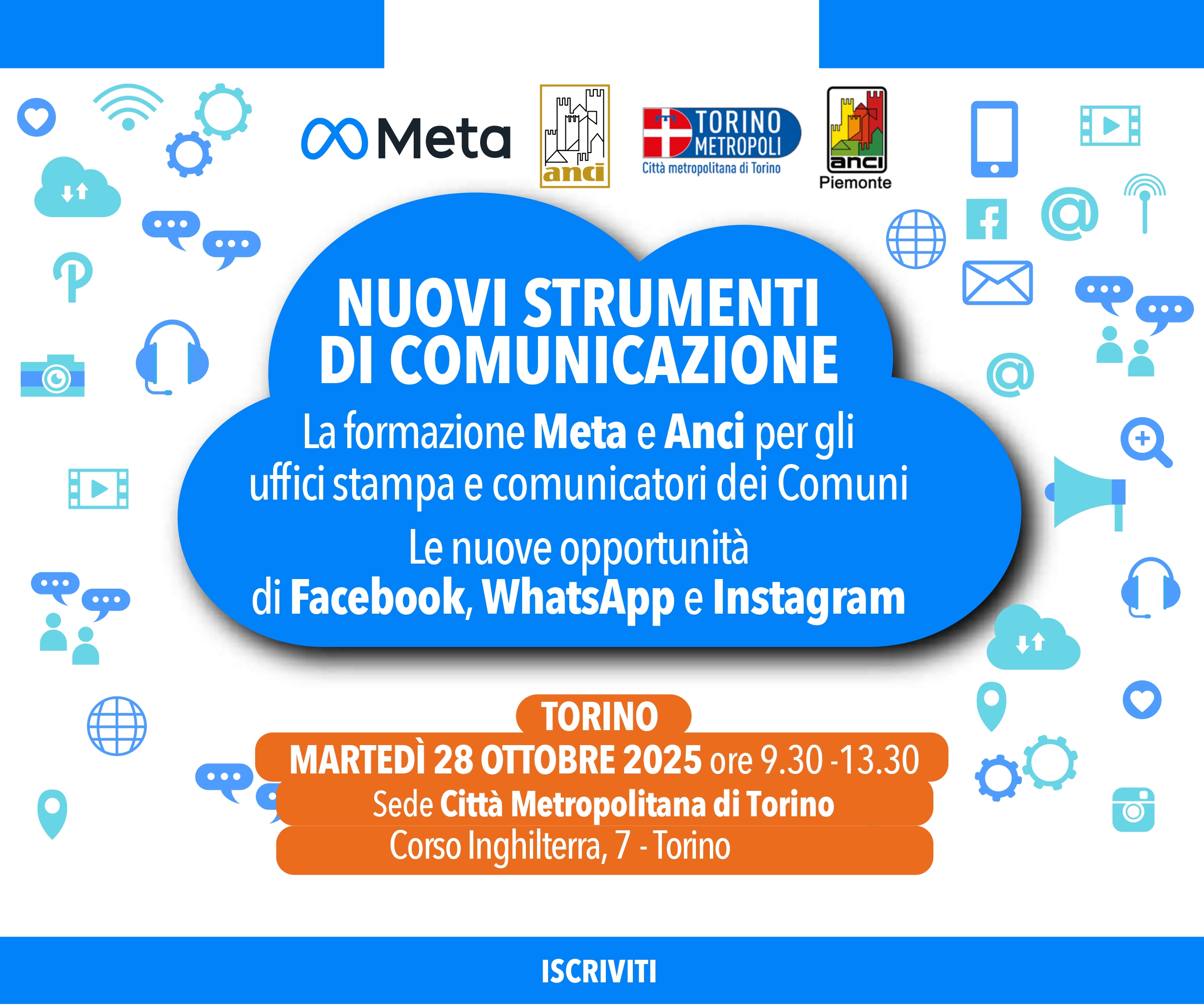 Martedì 28 ottobre a Torino, corso Anci-Meta su comunicazione e social media
