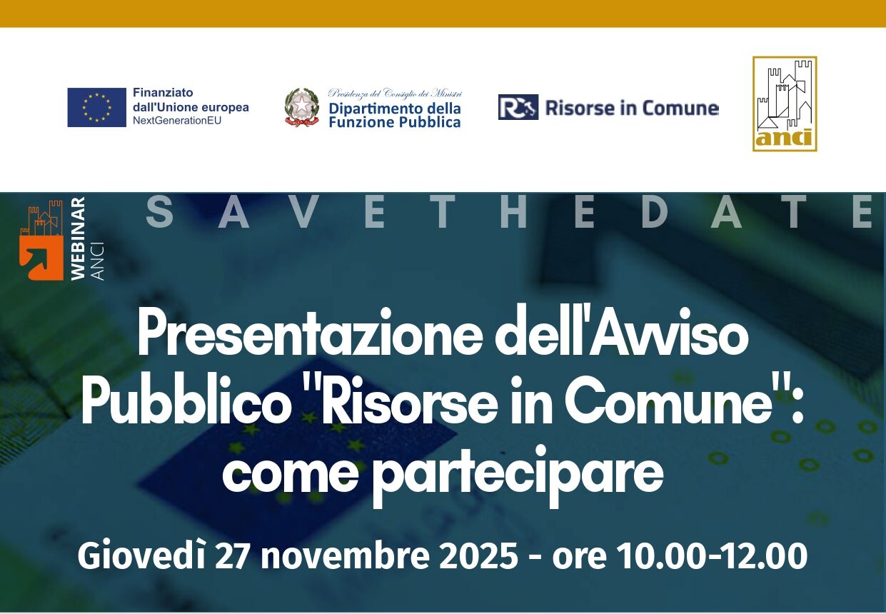 Il 27 novembre webinar “Presentazione Avviso pubblico ‘Risorse in Comune'”