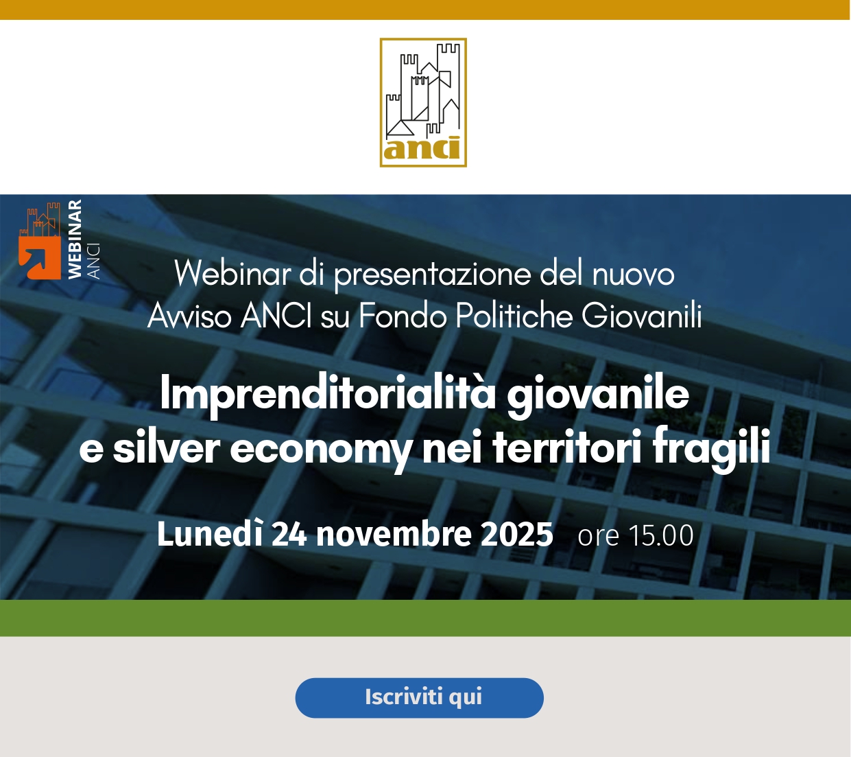 Il 24 novembre webinar di presentazione del nuovo Avviso ANCI sul Fondo Politiche Giovanili