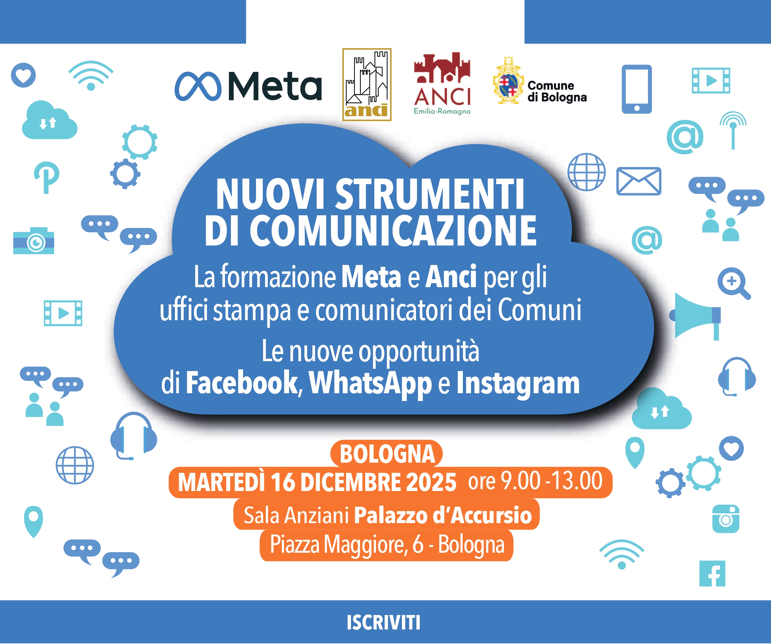 Il 16 dicembre a Bologna, corso Anci-Meta su comunicazione e social media