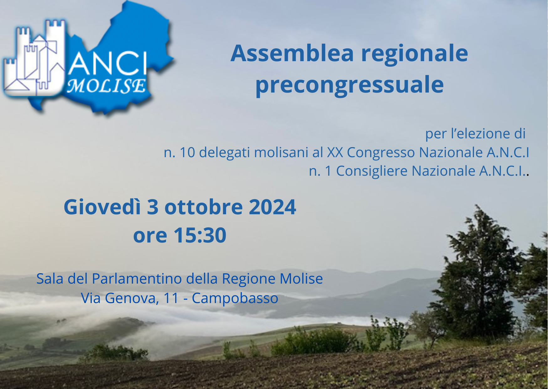Oggi 3 ottobre, Assemblea Precongressuale Anci Molise