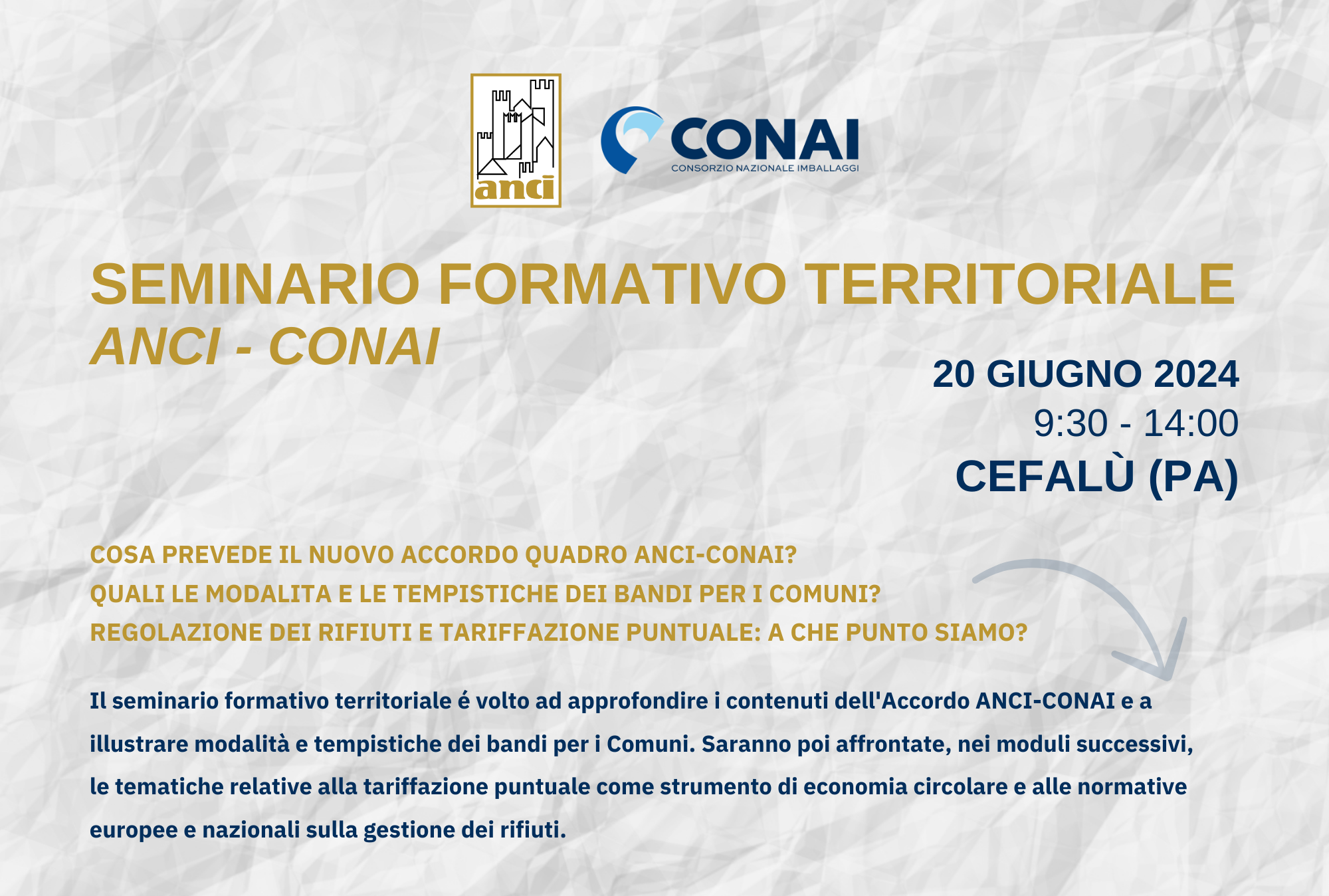Oggi giovedì 20 giugno a Cefalù seminario formativo territoriale sull’accordo quadro Anci – Conai