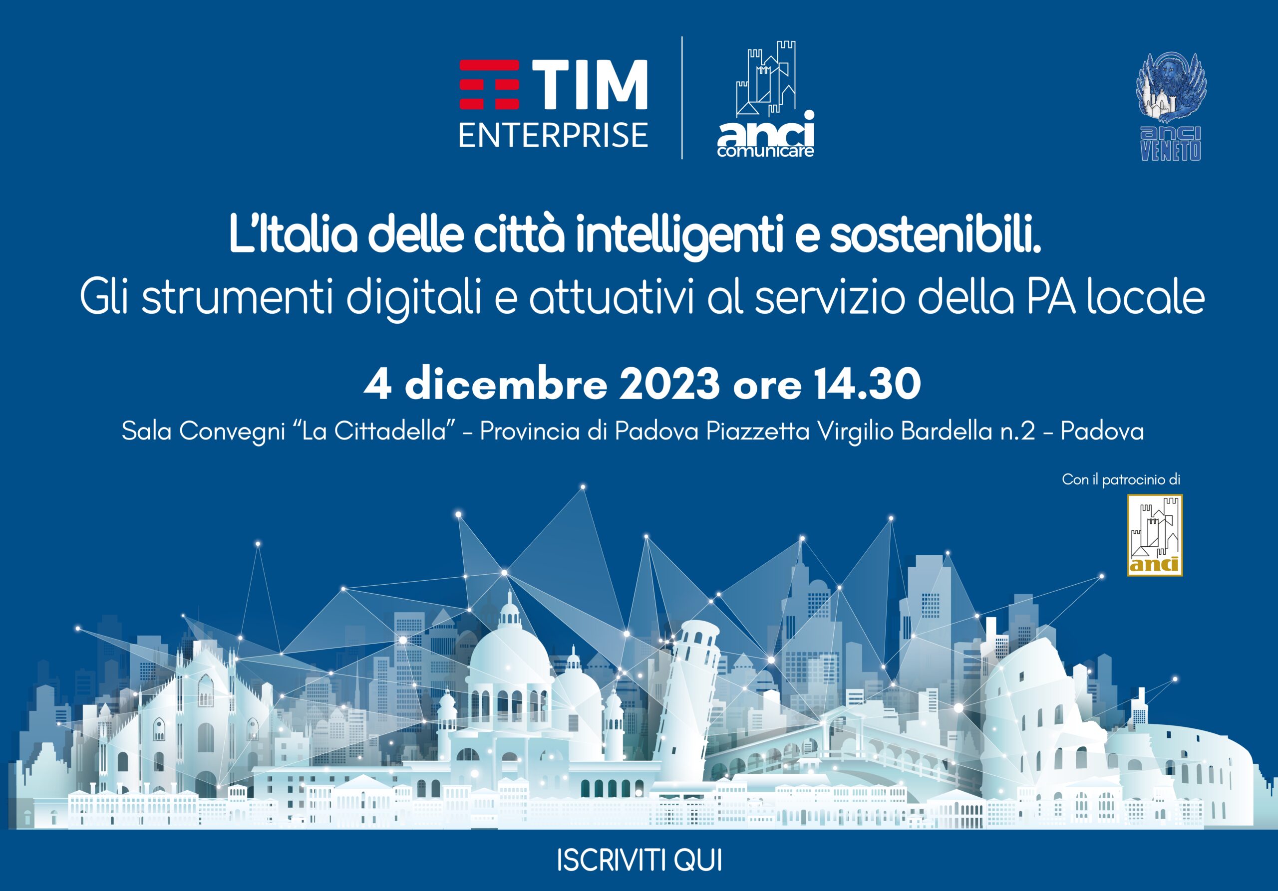 Oggi 4 dicembre a Padova la quarta tappa del ciclo di eventi Tim-Enterprise sulle Smart Cities
