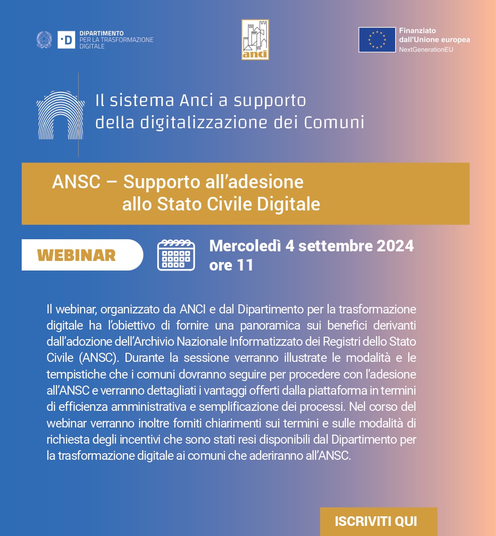 Registrazione e slide del webinar “ANSC – Avviso per supporto adesione allo Stato Civile Digitale”