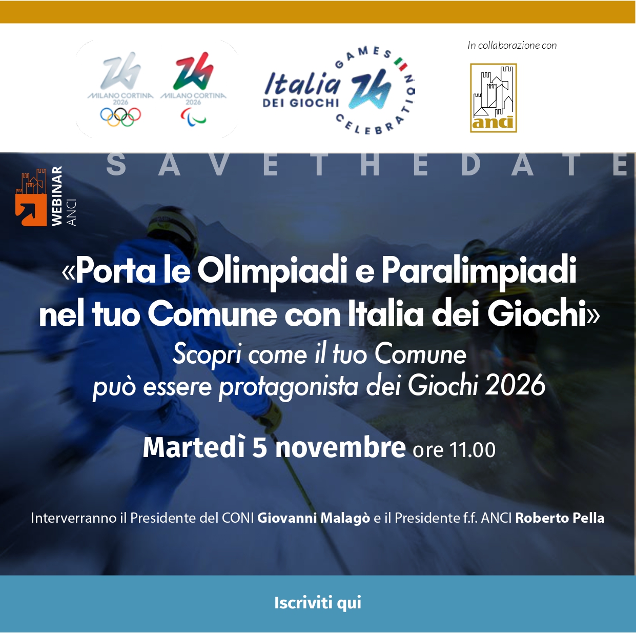 Oggi 5 novembre webinar ‘Porta le Olimpiadi e Paralimpiadi nel tuo Comune con Italia dei Giochi’