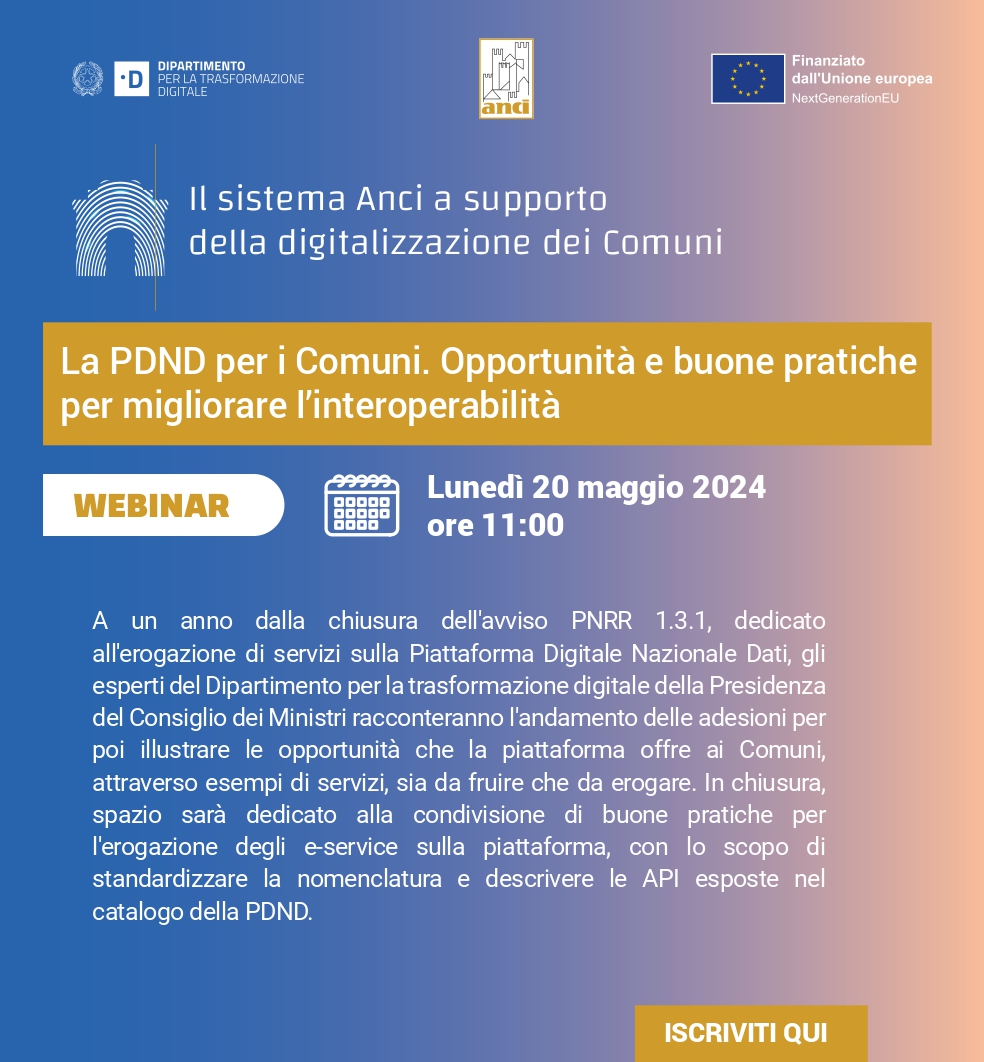 La registrazione e le slide del webinar “La PDND per i Comuni”