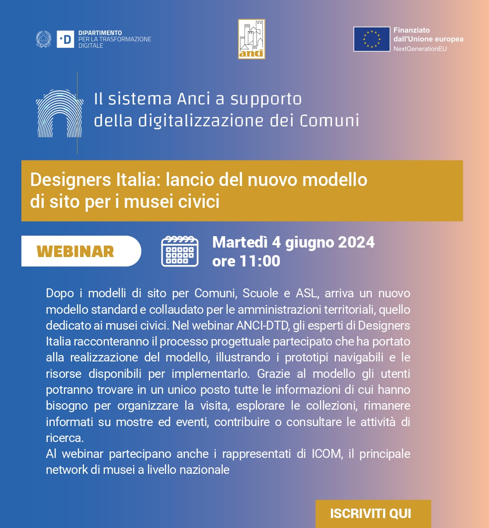 Registrazione e slide webinar “Designers Italia: lancio nuovo modello di sito per i musei civici”