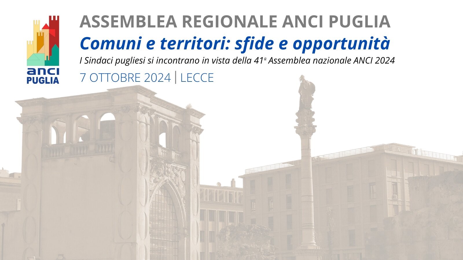 Oggi 7 ottobre a Lecce, Assemblea Regionale Anci Puglia
