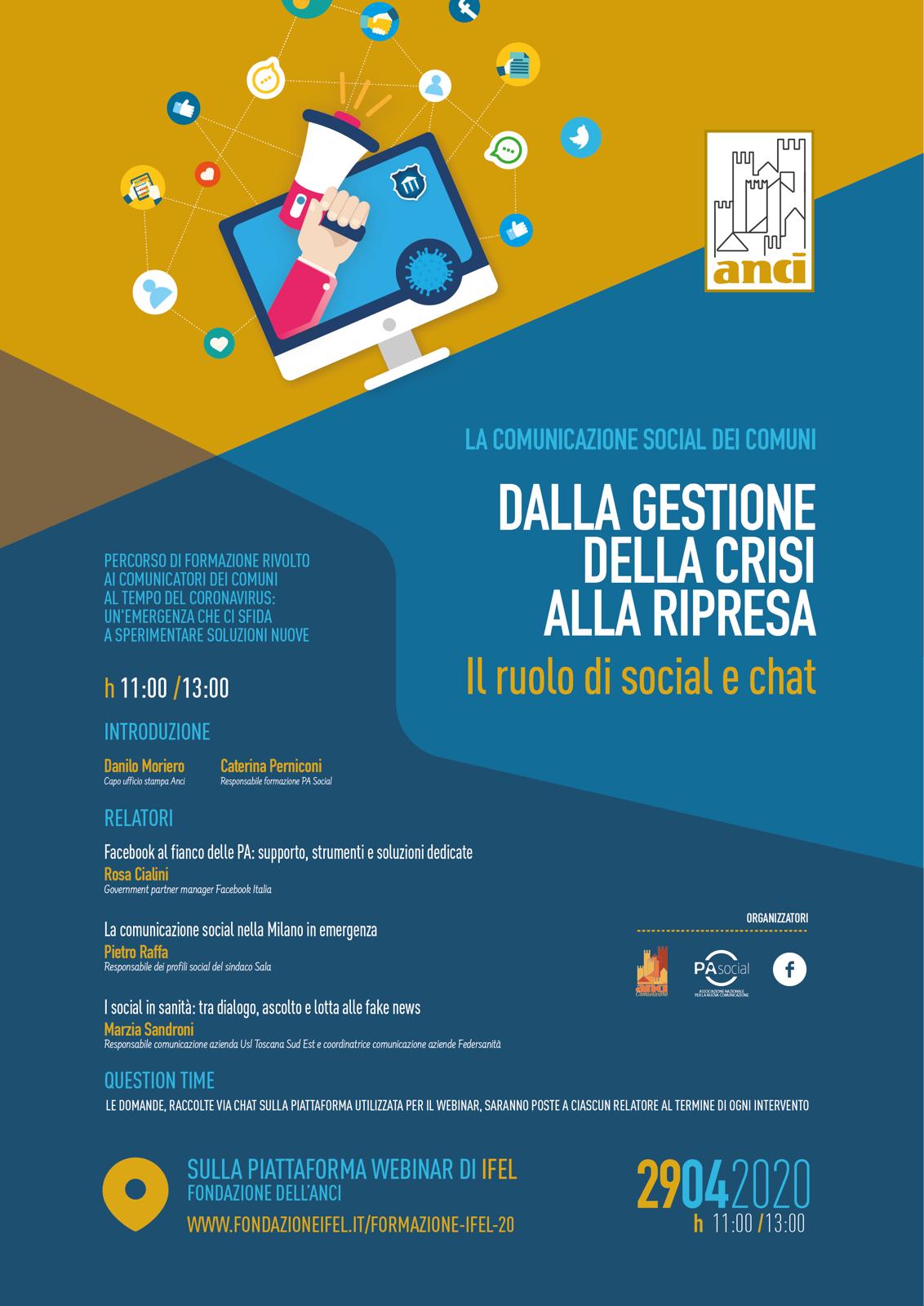 “Dalla gestione della crisi alla ripresa. Il ruolo di social e chat”. Online il webinar